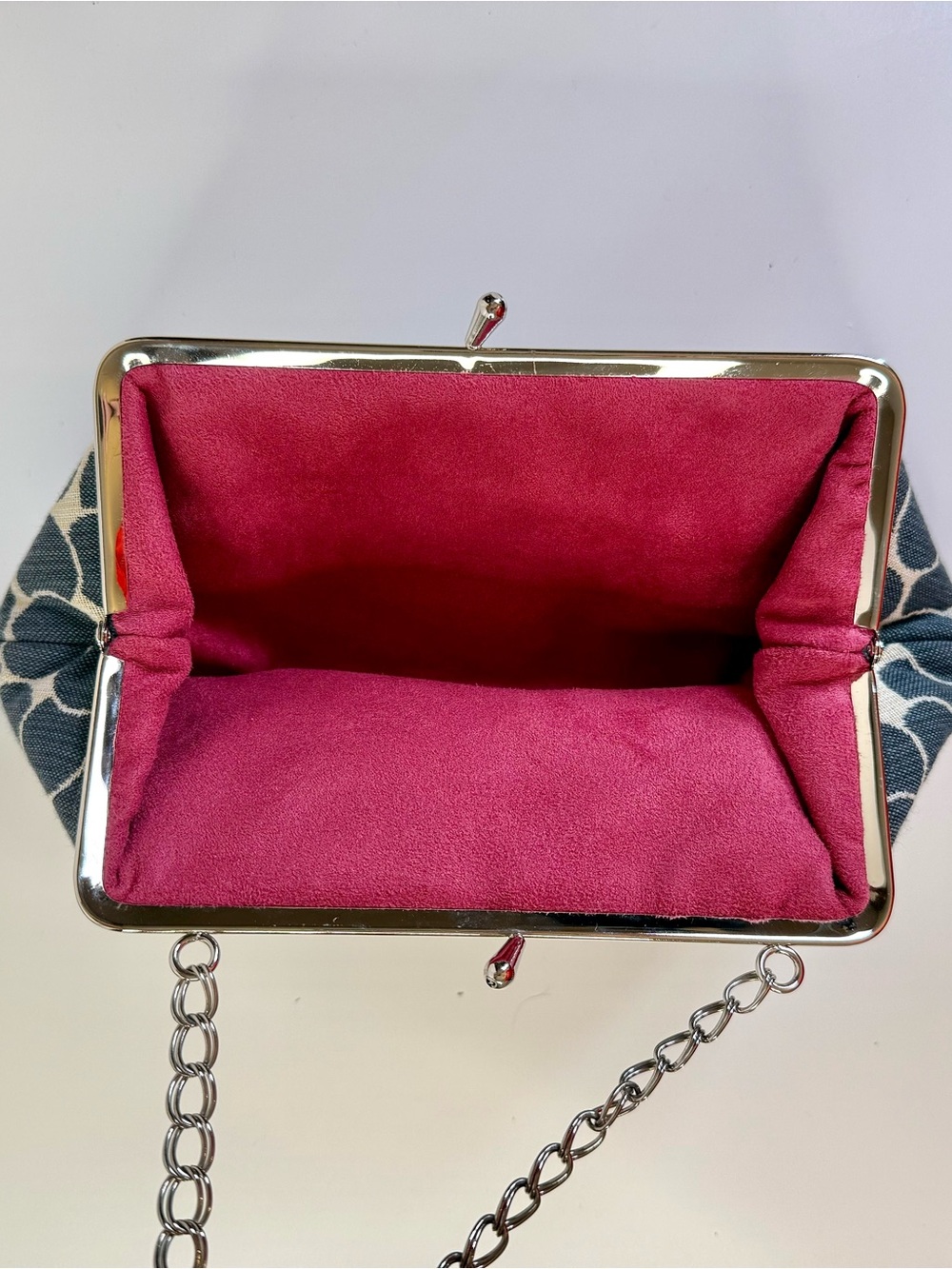 1154 Lill Studio Polka Dot Fabric Clutch Evening Bag Gray Cream Kiss Lock Frame - Picture 9 of 15